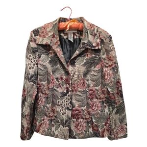 Sag Harbor Floral Tapestry Blazer in Pink, Green, Gray